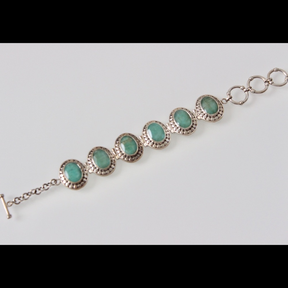 Sterling Silver Emerald Toggle Lock Bracelet - image 2
